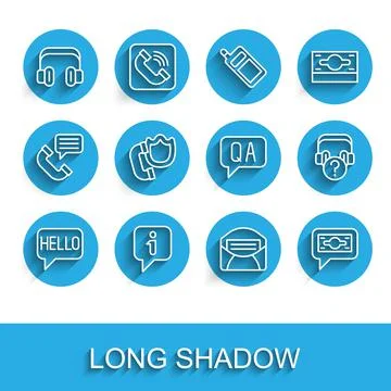 Set line Hello in different languages, Information, Headphones, Mail and e-mail Stockillustratie