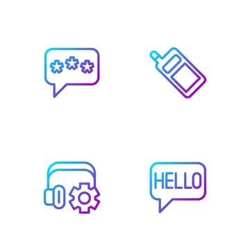 Set line Hello in different languages, Headphoneswith settings, Speech bubble イラスト素材