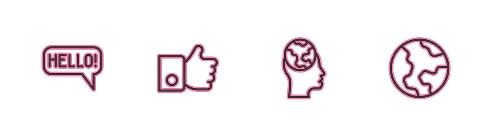 Set line Hello in different languages, Learning foreign, Hand like and Eart.. Stock Illustration