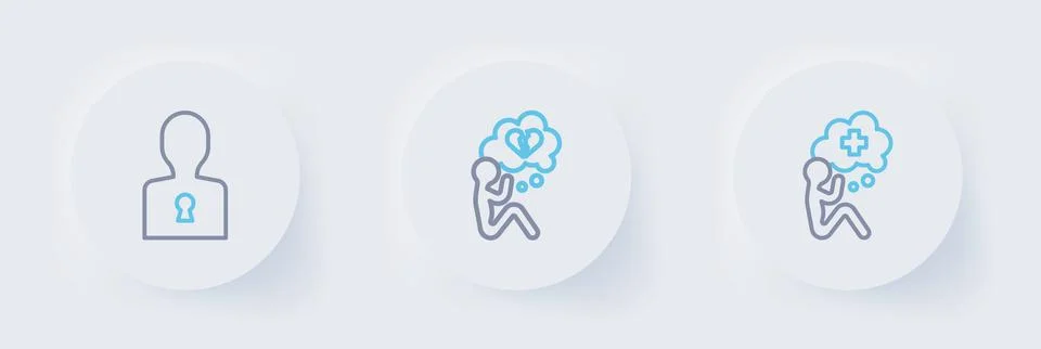 Set line Helping hand, Broken heart or divorce and Solution to the problem .. Stock Illustration