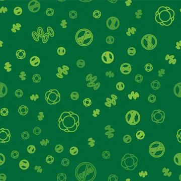 Set line Hemoglobin, Molecule and No GMO on seamless pattern. Vector Illustrazione stock