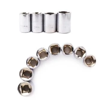 Set of line of hex socket of spanner over isolated white background Stock Photos