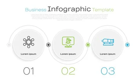 Set line Hexagram sheriff, Eagle and Cannon. Business infographic template Illustrazione stock
