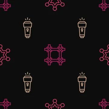 Set line Hexagram sheriff, Flashlight and Prison window on seamless pattern 스톡 일러스트