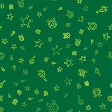 Set line Hexagram sheriff, Torch flame and Medal with star on seamless patt.. イラスト素材