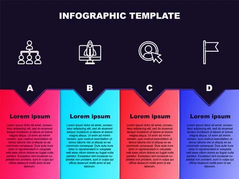 Set line Hierarchy organogram chart, Startup project concept, Create account Illustrazione stock