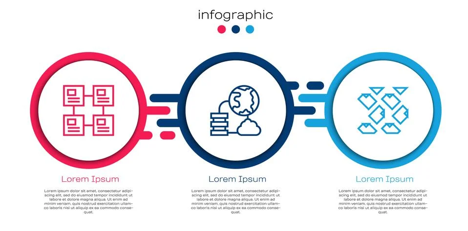 Set line Hierarchy organogram chart, Network cloud connection and Data stream Stockillustratie