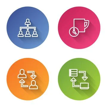 Set line Hierarchy organogram chart, Time management, Project team base and Stock Illustration