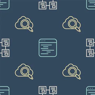 Set line Hierarchy organogram chart, Search cloud computing and Software on Stockillustratie