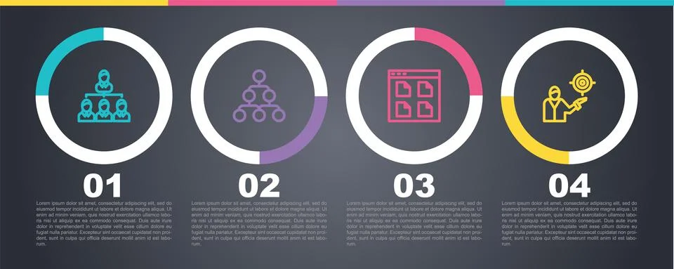 Set line Hierarchy organogram chart, , Browser files and Marketing target 库存插图