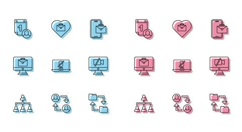 Set line Hierarchy organogram chart, Time management, Cloud storage document イラスト素材