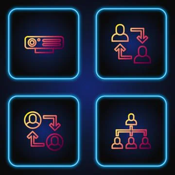 Set line Hierarchy organogram chart, Project team base, Web camera and Stock Illustration
