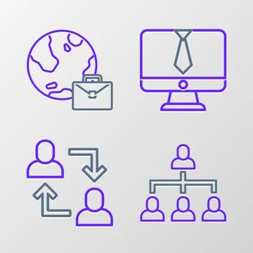 Set line Hierarchy organogram chart, Project team base, Video chat conference Stock Illustration