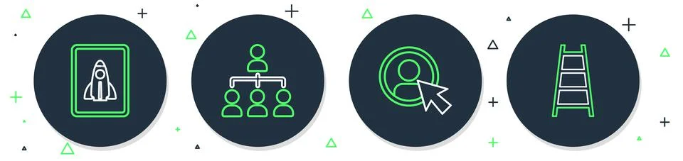 Set line Hierarchy organogram chart, Create account screen, Startup project Illustrazione stock