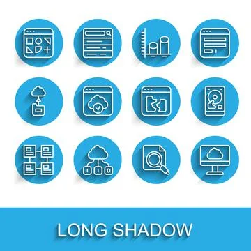 Set line Hierarchy organogram chart, Cloud technology data transfer, Differen Illustrazione stock