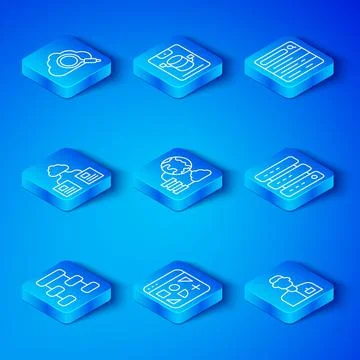 Set line Hierarchy organogram chart, Network cloud connection, Different file Illustrazione stock