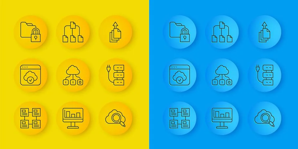 Set line Hierarchy organogram chart, Cloud technology data transfer, Search Stock Illustration