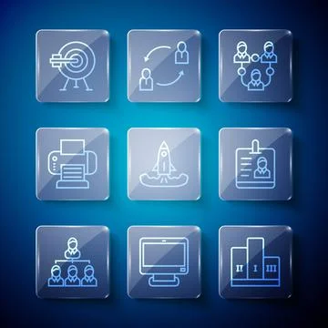 Set line Hierarchy organogram chart, Computer monitor, Award over winner podium 스톡 일러스트