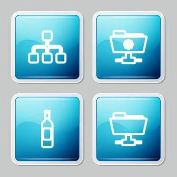 Set line Hierarchy organogram chart, FTP settings folder, Bottle of wine and  Stockillustratie