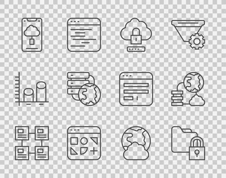 Set line Hierarchy organogram chart, Folder and lock, Cloud computing, Diff.. イラスト素材