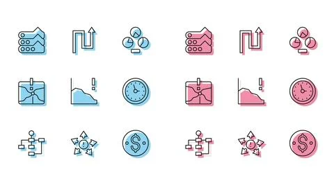 Set line Hierarchy organogram chart, Many ways directional arrow, Graph, di.. Stock Illustration