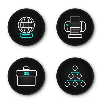 Set line Hierarchy organogram chart, Briefcase, Printer and Worldwide icon... イラスト素材