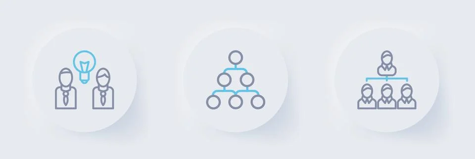 Set line Hierarchy organogram chart,  and People with lamp bulb icon. Vector Stock Illustration
