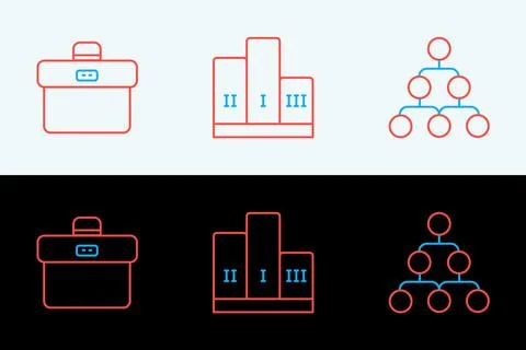 Set line Hierarchy organogram chart, Briefcase and Award over winner podium.. Ilustração Stock