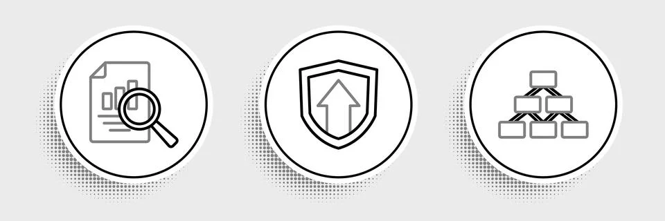 Set line Hierarchy organogram, Document with graph chart and Financial growth Stock Illustration