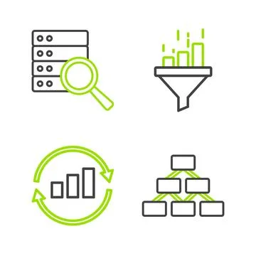 Set line Hierarchy organogram, Graph chart infographic, Sales funnel with a.. Stock Illustration