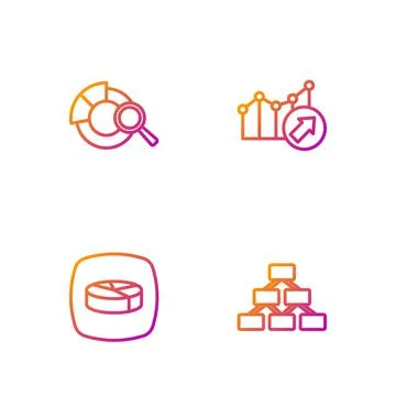 Set line Hierarchy organogram, Pie chart infographic, Search data analysis and Stock Illustration