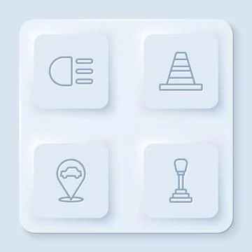Set line High beam, Traffic cone, Location with car service and Gear shifter Stock Illustration