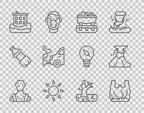 Set line High human body temperature, Say no to plastic bags poster, Coal train Stock Illustration