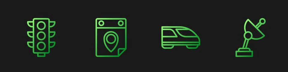 Set line High-speed train, Traffic light, Travel planning calendar and Radar Illustrazione stock