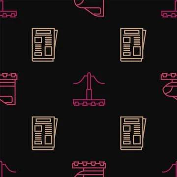 Set line High-speed train, News and Railway on seamless pattern. Vector Illustrazione stock