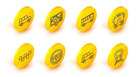 Set line High-speed train, Car, Steering wheel, Taxi car roof, Bus, Gps dev.. Stock Illustration