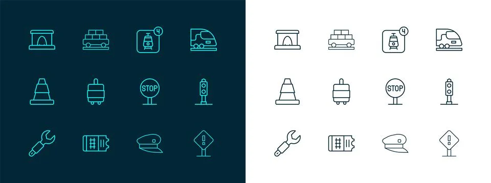 Set line High-speed train, Train ticket, Stop sign, driver hat, Suitcase, O.. イラスト素材