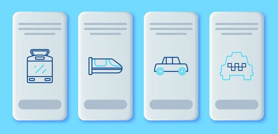 Set line High-speed train, Car, Tram and railway and Taxi car icon. Vector イラスト素材