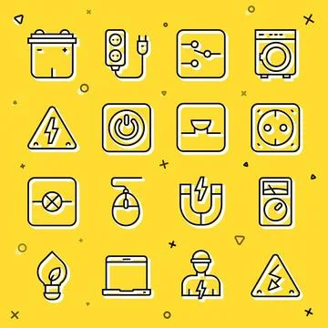 Set line High voltage, Ampere meter, multimeter, Electrical outlet, Switch .. Stock Illustration