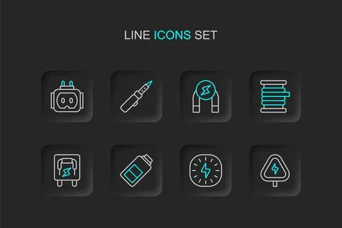 Set line High voltage, Lightning bolt, Battery charge, Electrical panel, Wi.. Stock-Illustration