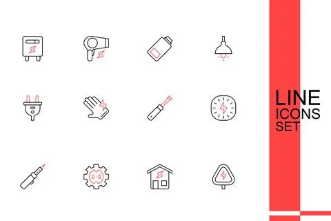 Set line High voltage, Smart home, Electrical outlet, Soldering iron, Light.. Stock Illustration
