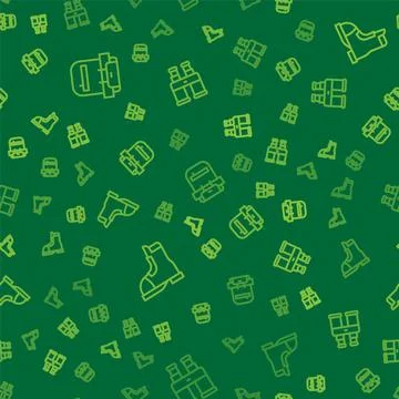 Set line Hiking backpack, Hunter boots and Binoculars on seamless pattern 库存插图
