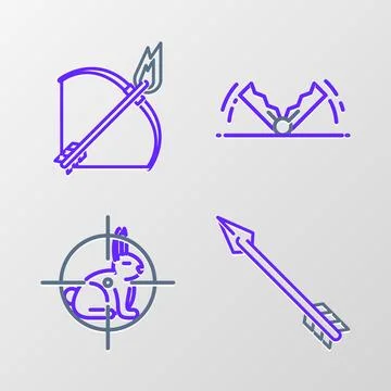 Set line Hipster arrow, Hunt on rabbit with crosshairs, Trap hunting and Bow and Stock Illustration