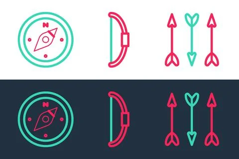 Set line Hipster arrows, Compass and Bow icon. Vector Stockillustratie