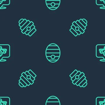 Set line Hive for bees, and Bee on seamless pattern. Vector イラスト素材