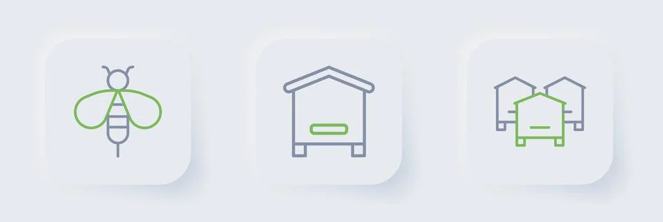 Set line Hive for bees,  and Bee icon. Vector Stock Illustration