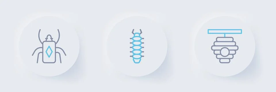 Set line Hive for bees, Centipede and Beetle bug icon. Vector Stock Illustration