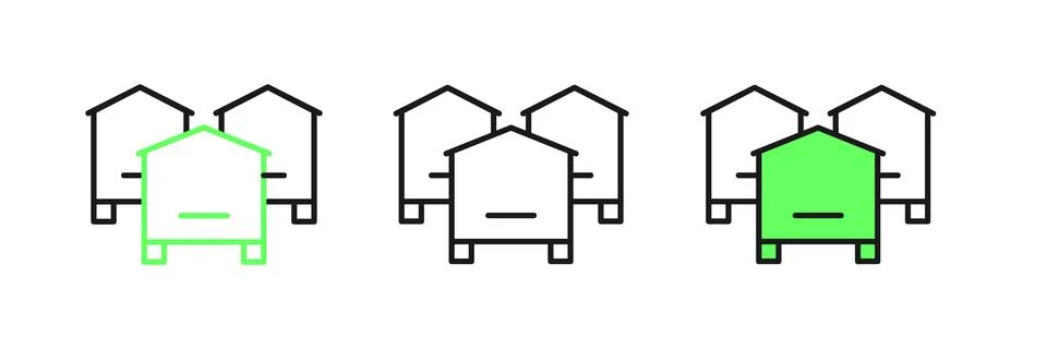 Set line Hive for bees icon isolated on white background. Beehive symbol. A.. Stock Illustration