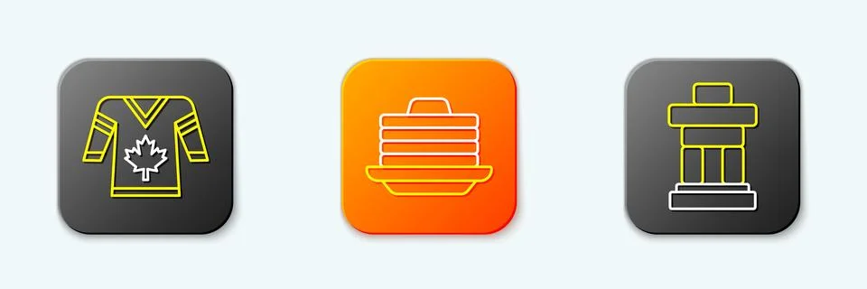 Set line Hockey jersey, Stack of pancakes and Inukshuk icon. Vector イラスト素材