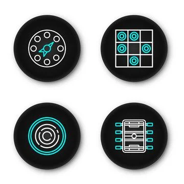 Set line Hockey table, Checker game chips, Board of checkers and Twister ic.. Stock Illustration